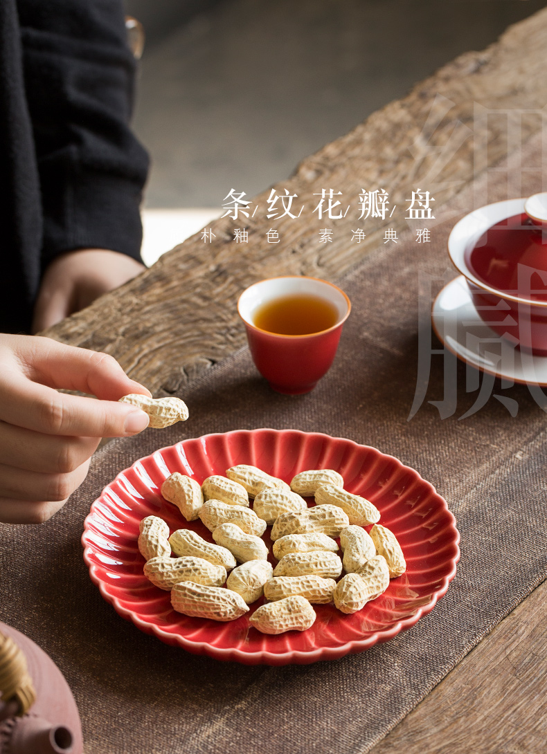 Jingdezhen undressed ore ji red pot bearing Japanese petals bearing fruit bowl tea dry terms plate ceramic pot dry tea table