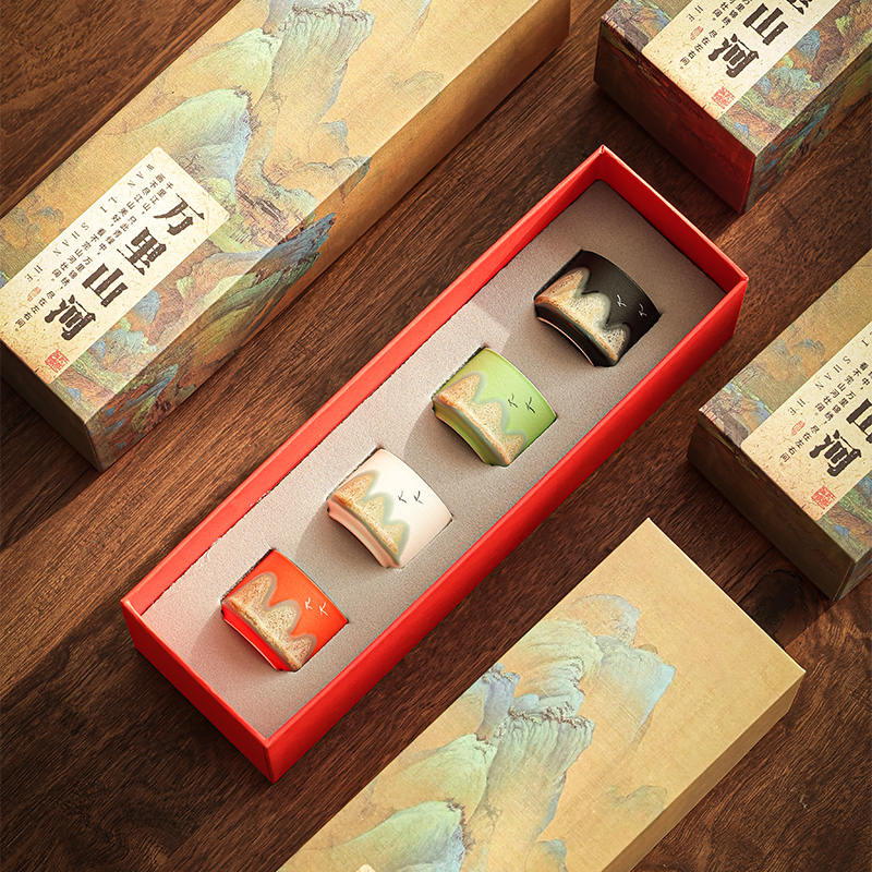陶器の万里山河茶碗　クリエイティブな先生への父の日ギフト　お父さんお年寄りへのプレゼント　実用的なカップ　お土産ギフトボックス