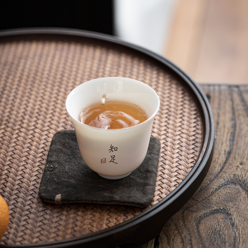 Private writing custom dehua suet jade white porcelain hand sample tea cup ceramic cups lettering kung fu tea tureen