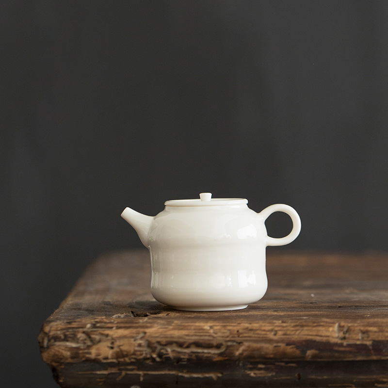 Earth story dehua lard white teapot tea kungfu tea set single pot of fine white porcelain teapot bead jade pot