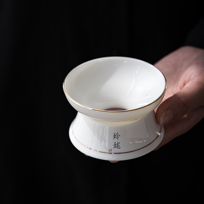 Private hand - written custom suet jade white porcelain) tea strainer saucer set tea accessories kung fu tea accessories