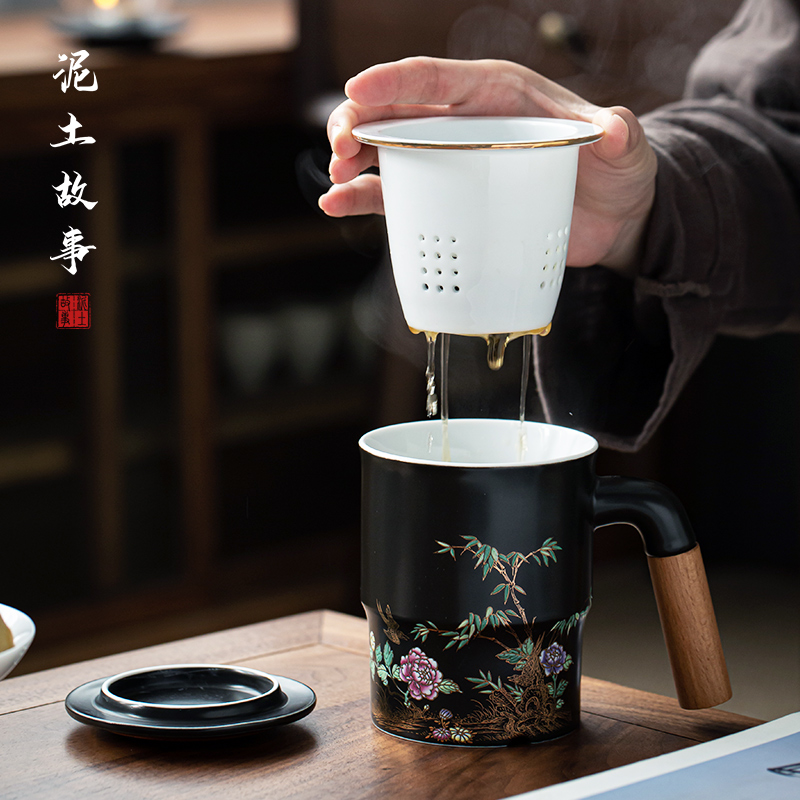 The see colour office of jingdezhen ceramic cup with cover manual separation of tea cups gift boxes of household water cup custom
