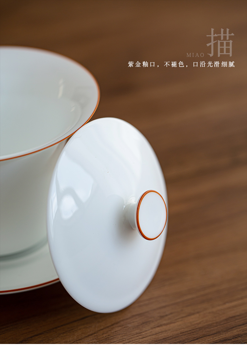 Tureen large single jingdezhen thin foetus checking ceramic cups three bowl of tea sweet white porcelain bowl bowl