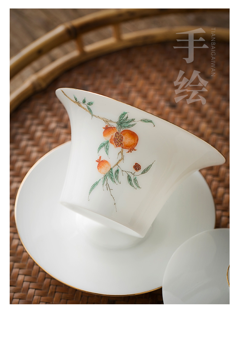 Jingdezhen pure manual thin body white porcelain tureen cup single kunfu tea mercifully with a bowl with water chestnut try small bowl