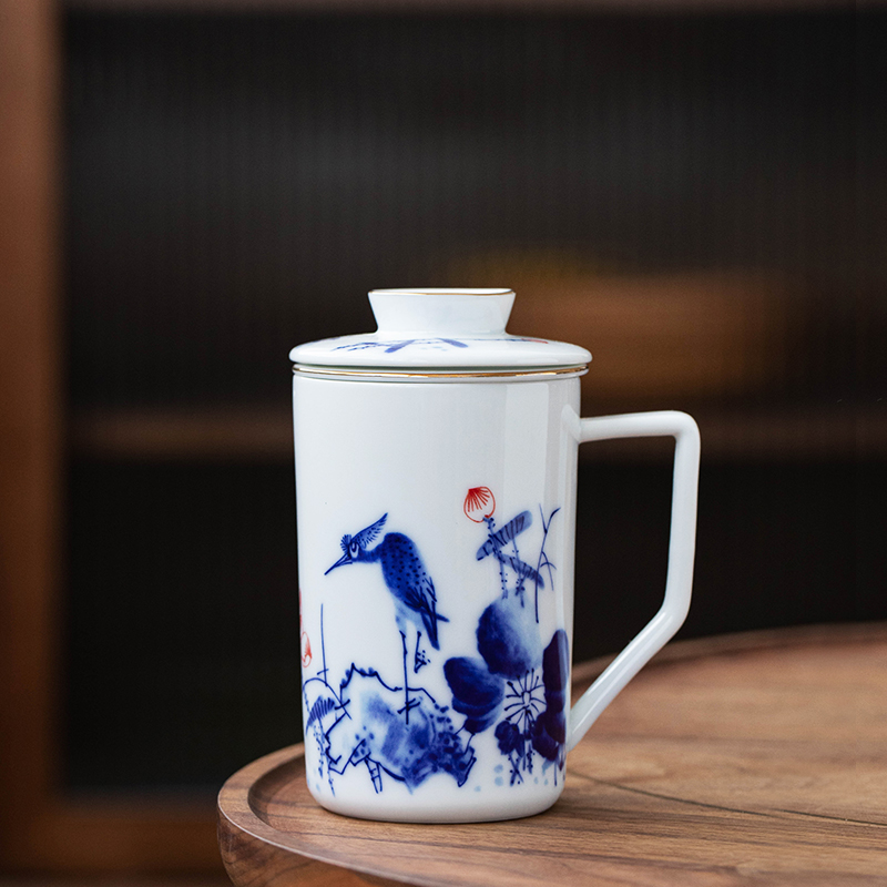 Hand - made under glaze color office cup of jingdezhen porcelain ceramic cups household with cover glass large tea cups