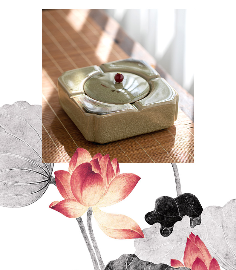 Jingdezhen ceramic creative hand - made Chinese style with the cover of the ashtray household multi - functional office move trend