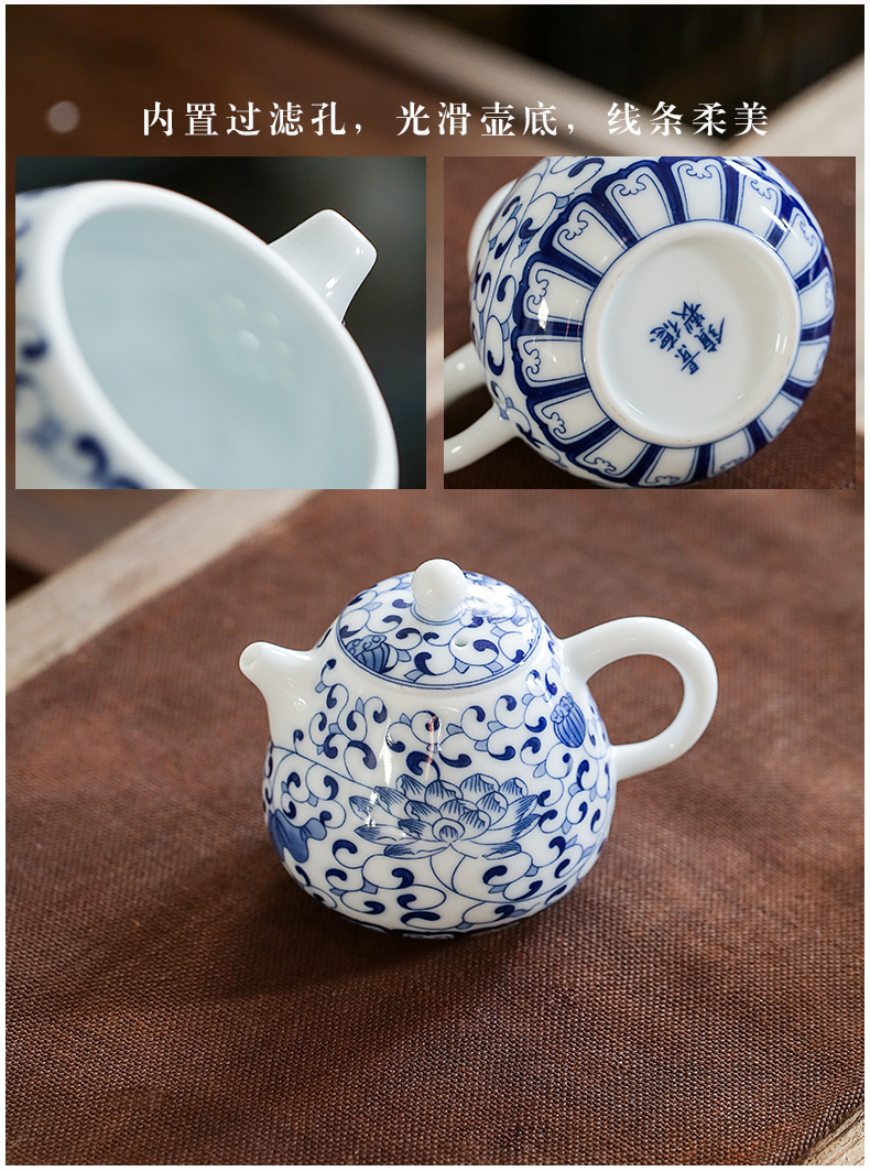 Hand - sketching jingdezhen blue and white porcelain tea set manual ceramic kung fu tea taking of a complete set of household teapot teacup