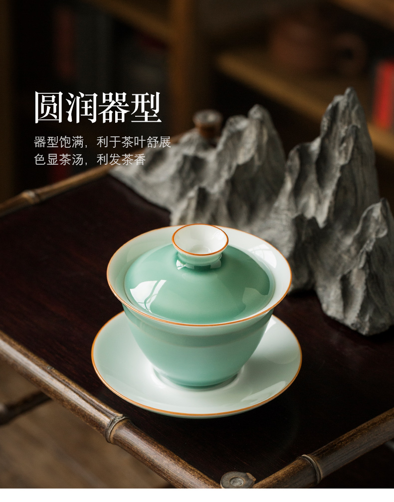 Jingdezhen ceramic pea green, large tureen tea sets tea bowl three tureen only single kung fu tea set