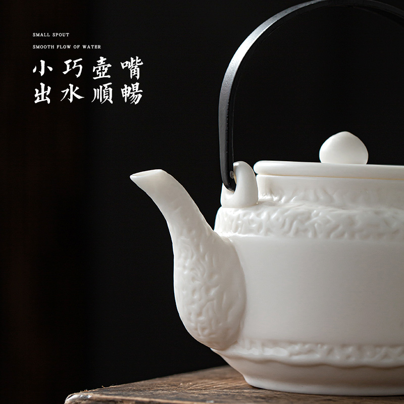 Earth story tea kettle ceramic household kung fu biscuit firing single girder pot pot of hand made dehua white porcelain teapots