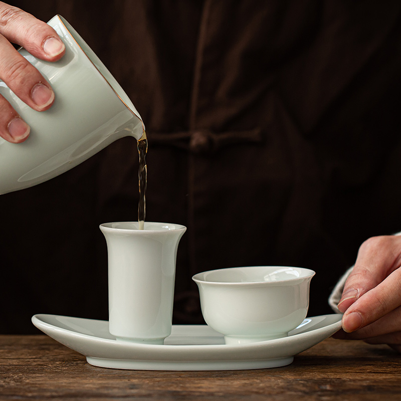 Fragrance - smelling cup suit Japanese sample tea cup cup single cup white porcelain bowl with ceramic cup mat household kung fu tea tea art