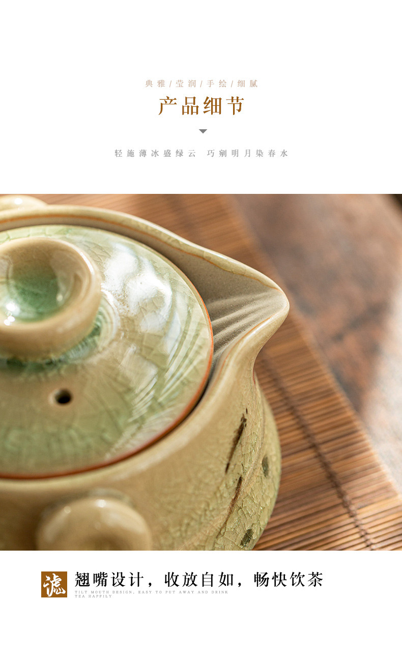 Jingdezhen hand - made lotus ice to crack the up ceramic manual hand grasp pot of tea bowl tea teapot single pot of household