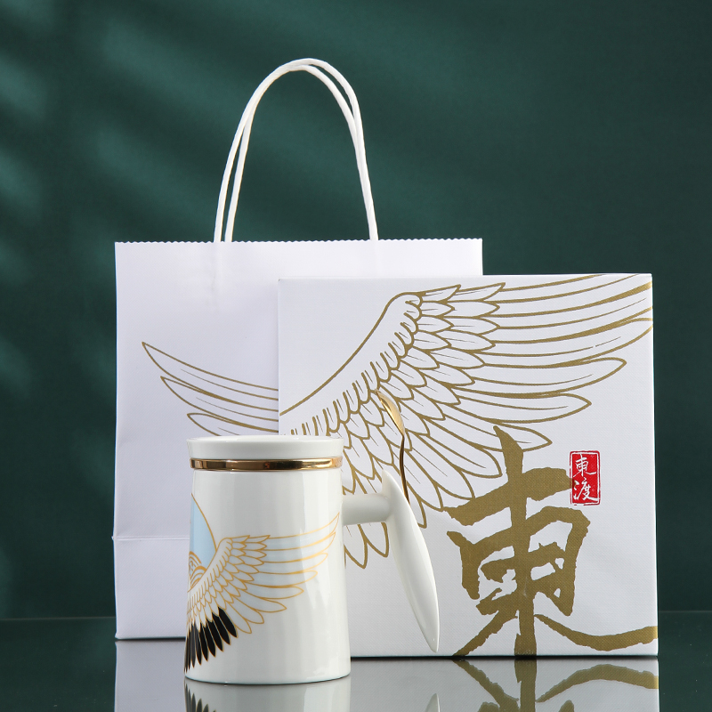 Japanese ceramic keller tea tea cup wood seperate large glass with cover the office meeting gift boxes
