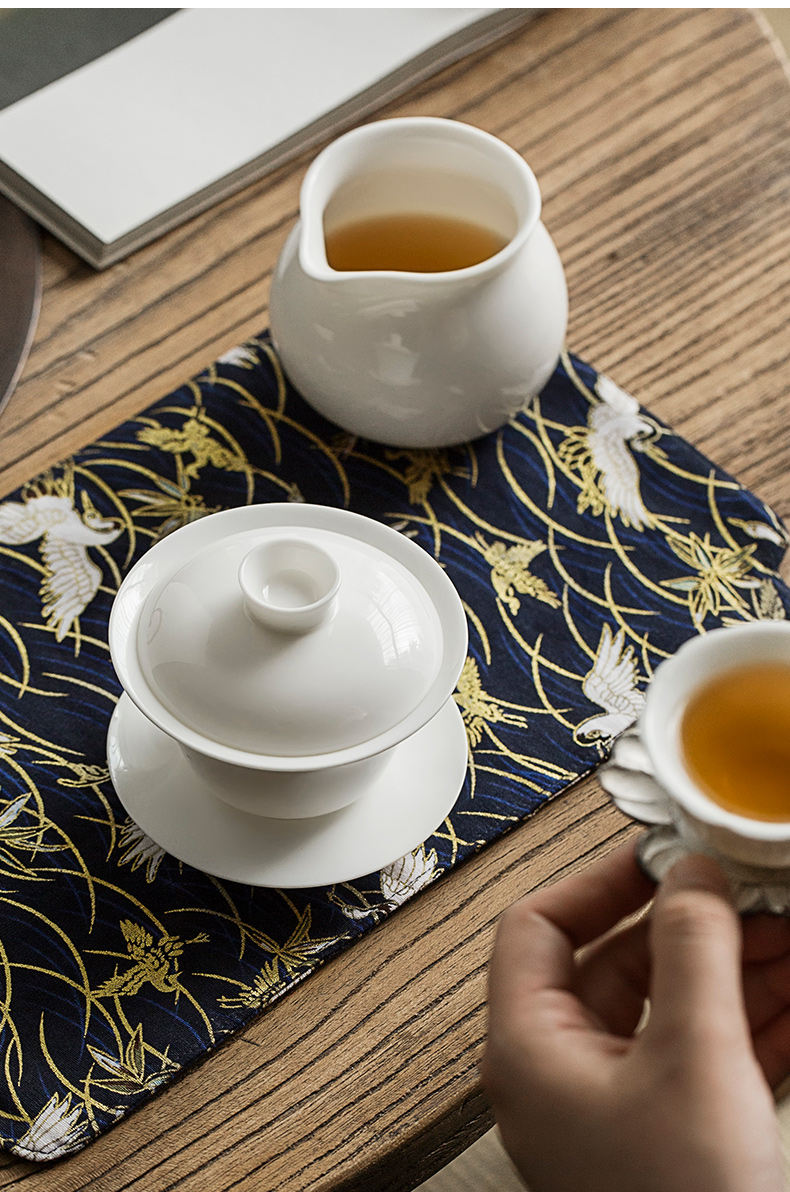 Manual tureen jade porcelain only three bowl of tea large household hot white tea tureen single kung fu tea set
