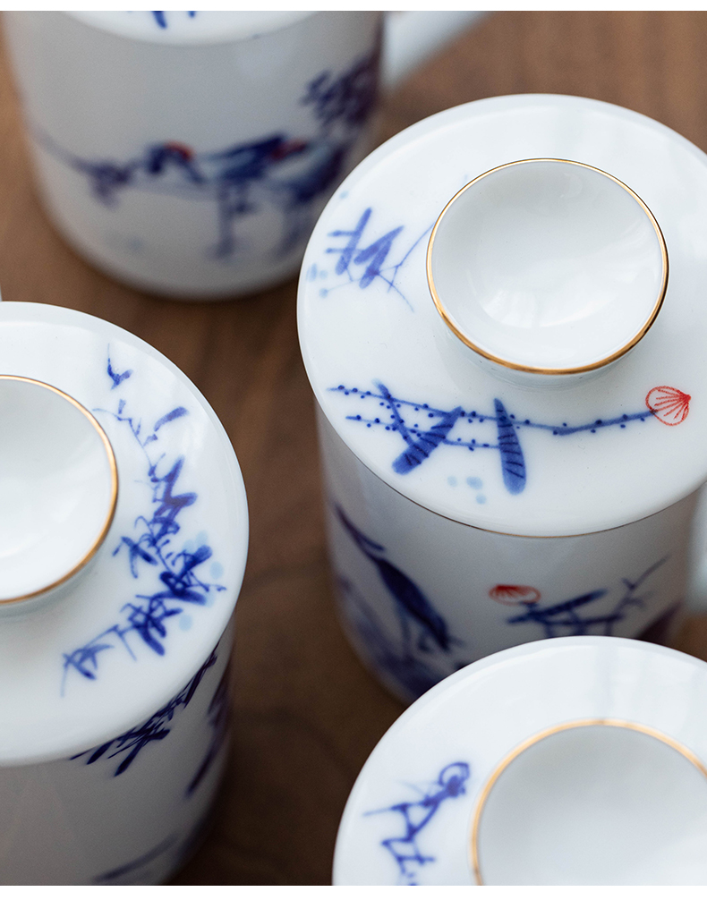 Hand - made under glaze color office cup of jingdezhen porcelain ceramic cups household with cover glass large tea cups