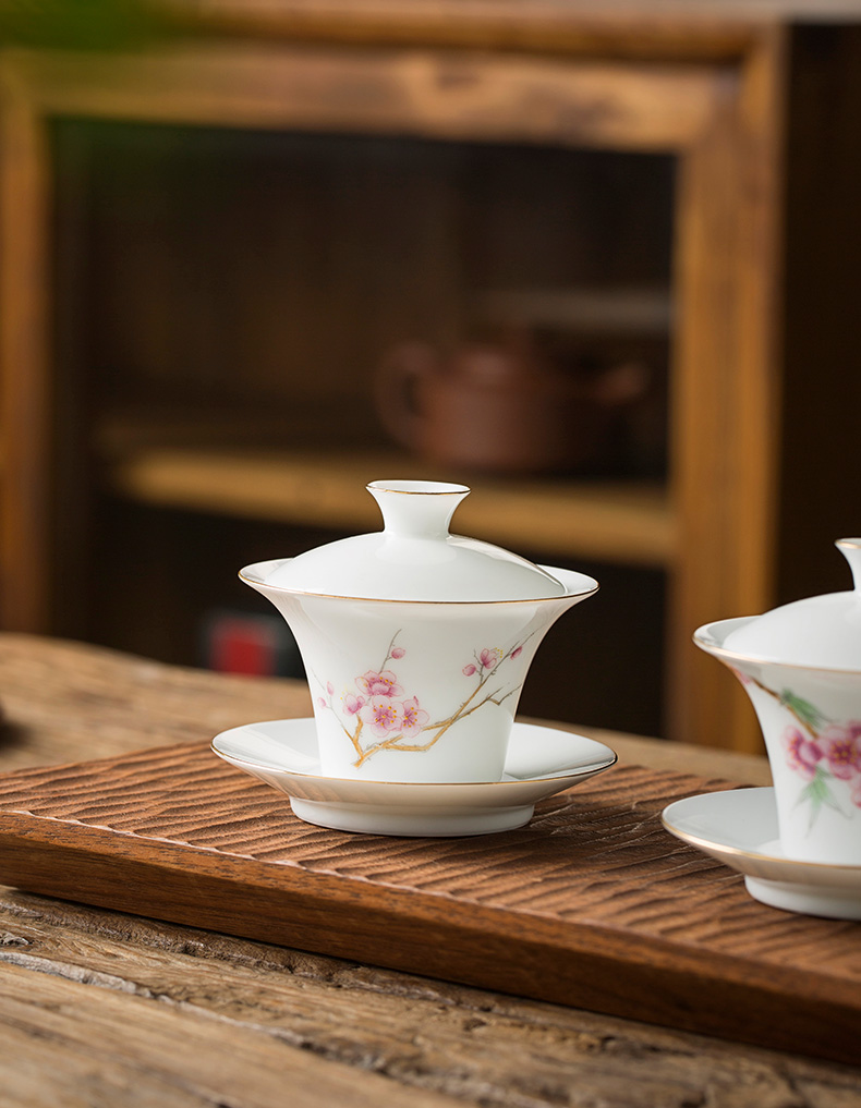 Jingdezhen pure manual thin body white porcelain tureen cup single kunfu tea mercifully with a bowl with water chestnut try small bowl