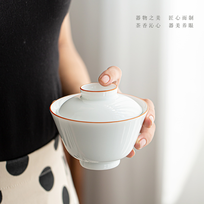 Jingdezhen pure manual only three tureen them a single thin body ceramic bowl cups kung fu tea set