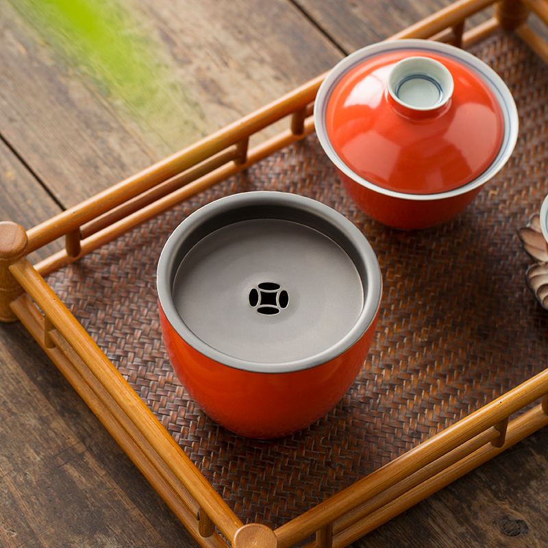 Jingdezhen coral red tea tin on water wash water jar tea wash to small ceramic household Japanese cup hot wash barrels