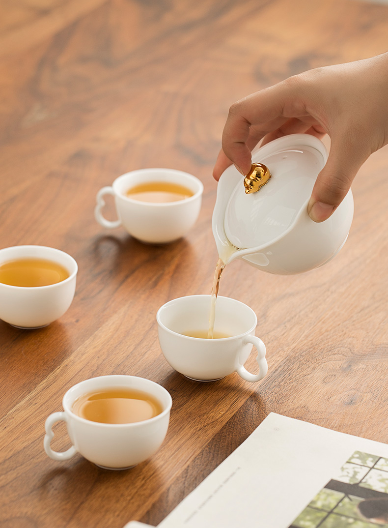 Earth story jingdezhen tea sweet white ceramic household kung fu tea set a complete set of tea cups portable bag