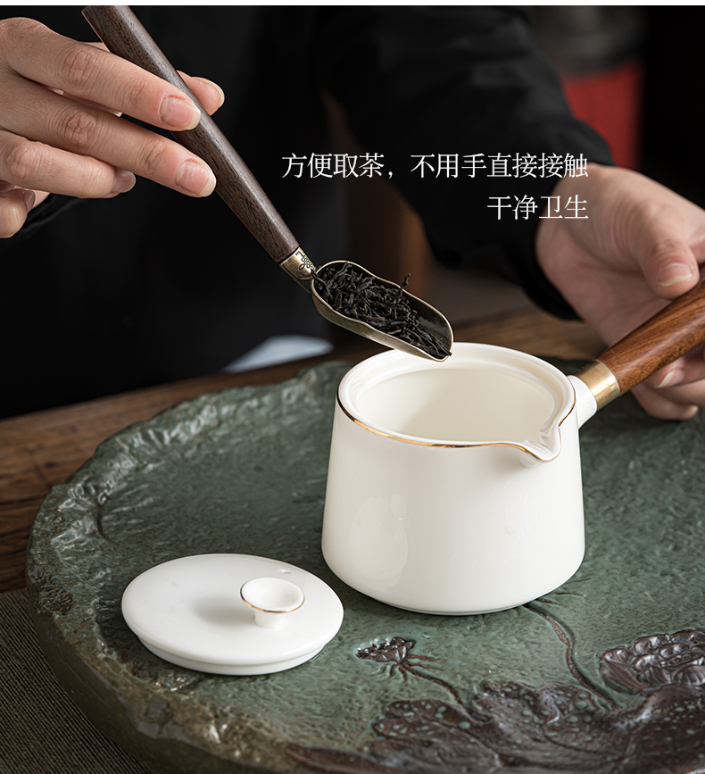 Suet jade white porcelain tea six gentleman ceramic household single brush pot ebony ChaGa kung fu tea accessories