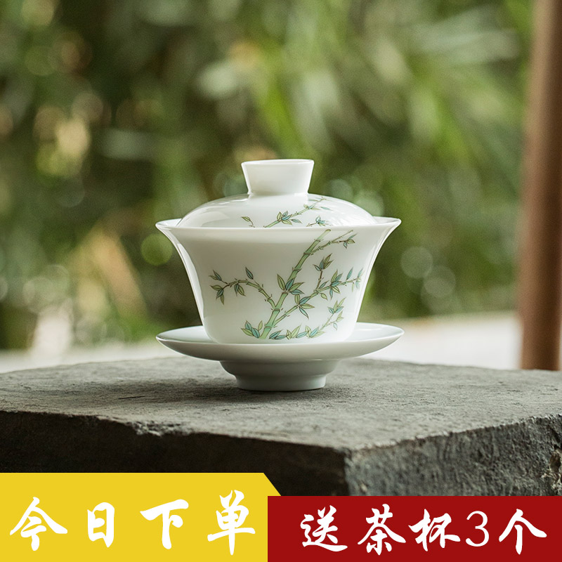 Jingdezhen only sweet white thin foetus hand - made three tureen single tea bowl to bowl kung fu tea set, ceramic cups