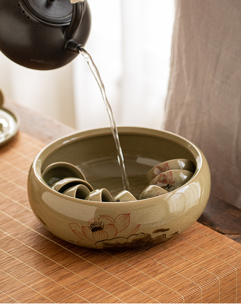Jingdezhen large hand - made lotus ice to crack the up ceramic tea wash to open tea cup of the tea taking spare parts washing water to wash