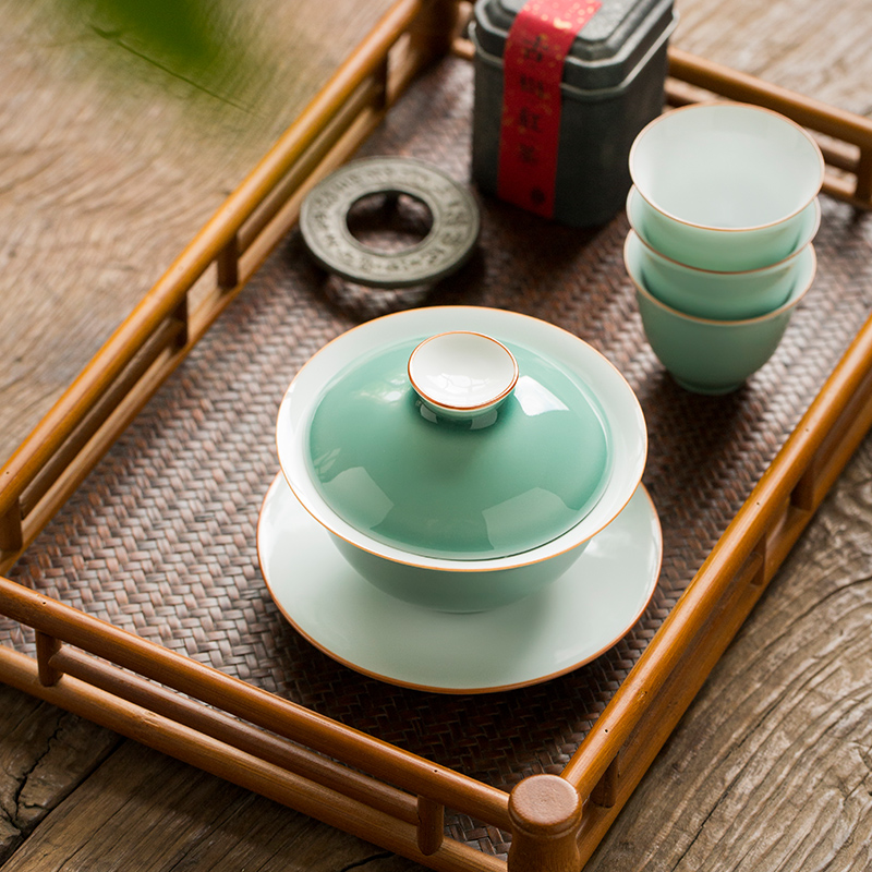 Jingdezhen ceramic pea green, large tureen tea sets tea bowl three tureen only single kung fu tea set