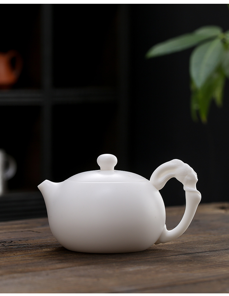 High white porcelain teapot dehua top - grade biscuit firing kung fu suit household ceramics single pot large pure manual xi shi pot