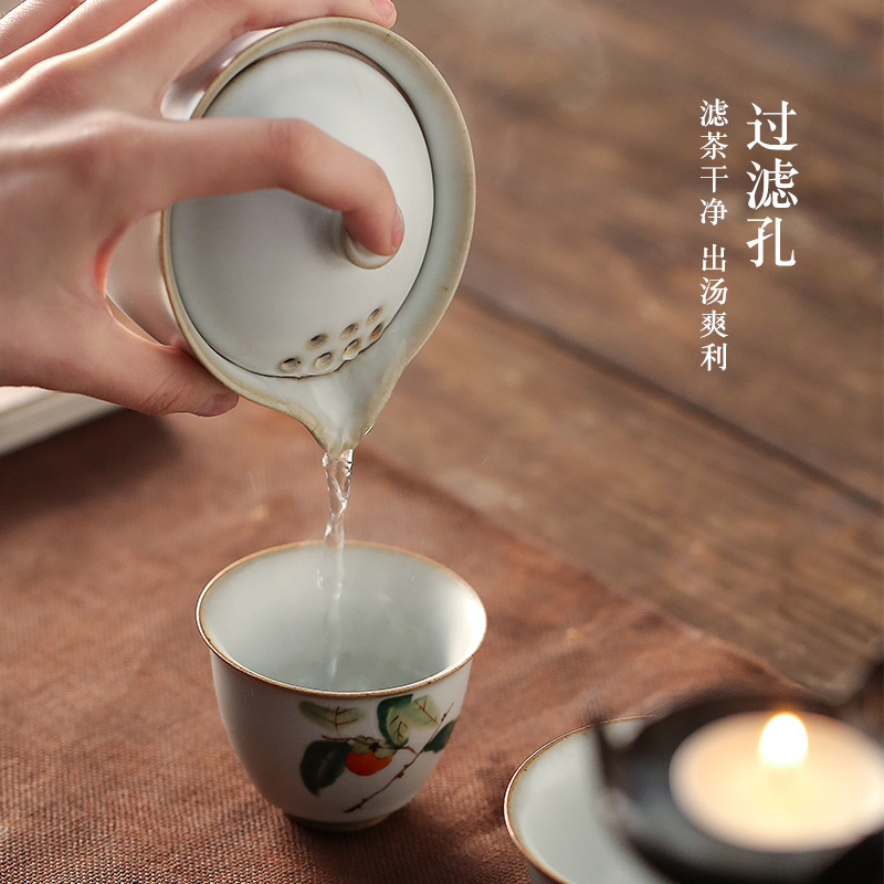 Jingdezhen hand - made of persimmon a pot of 2 cup travel tea set creative crack cup kung fu tea set