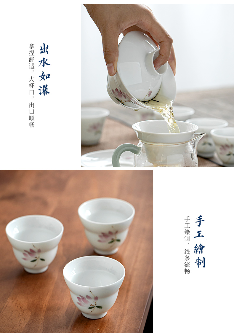 Jingdezhen pure hand - made tureen tea set suit portable household contracted the teapot tea cups of Japanese custom logo