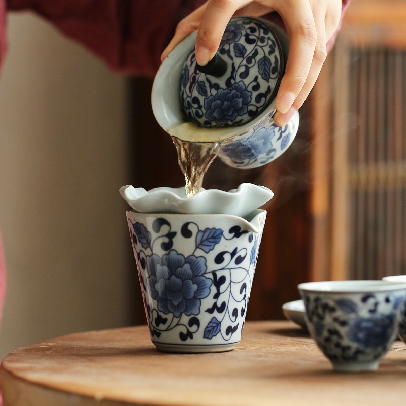 Jingdezhen hand - made porcelain tea set suit household small sets of kung fu tea cup tureen tea pot dry terms plate
