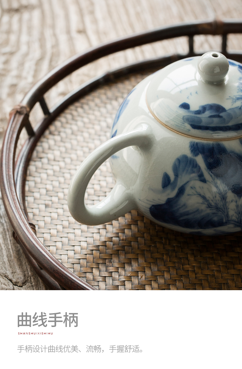 Restoring ancient ways of jingdezhen blue and white glaze color hand - made ceramic teapot xi shi pot of kung fu tea set under household teapot single pot