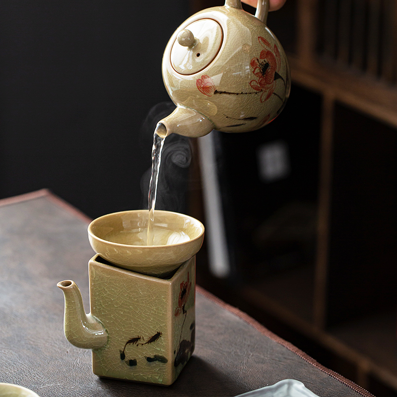 The up ice cracked piece of tureen tea set home a whole set of kung fu tea set ceramic I sitting room is contracted to customize