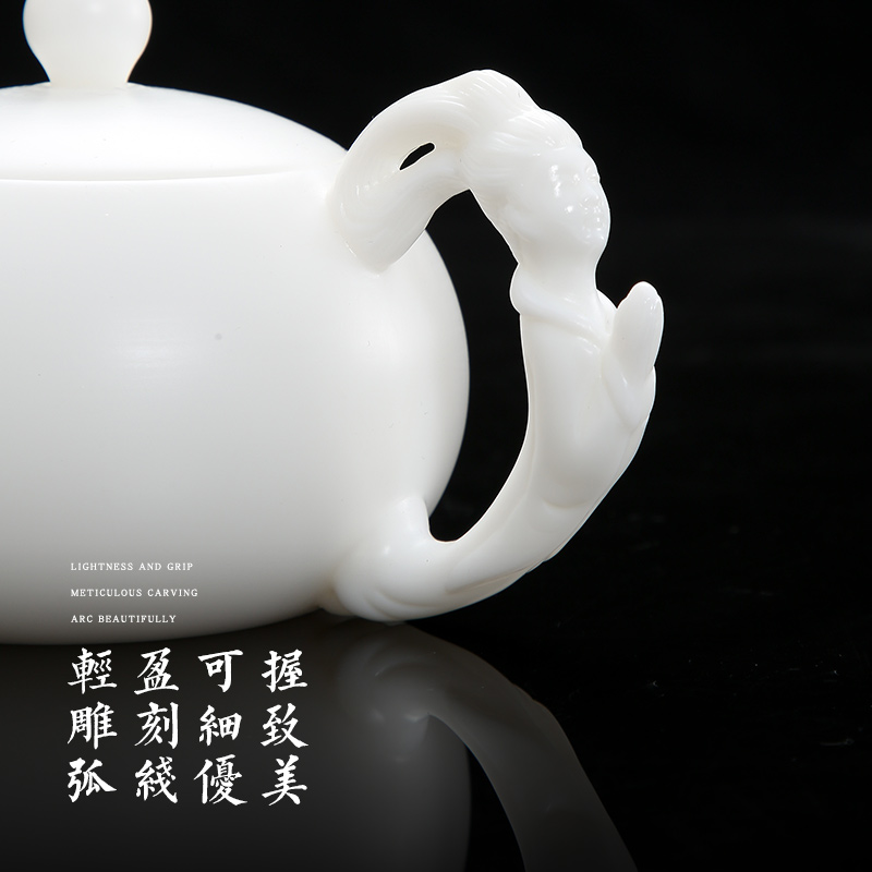 Dehua high - white porcelain jade teapot Japanese biscuit firing ceramics large kung fu tea set unglazed teapot single pot of tea