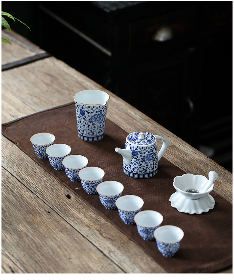 Earth story blue and white porcelain teapot household ceramics kung fu tea set single pot small filter teapot water flowing