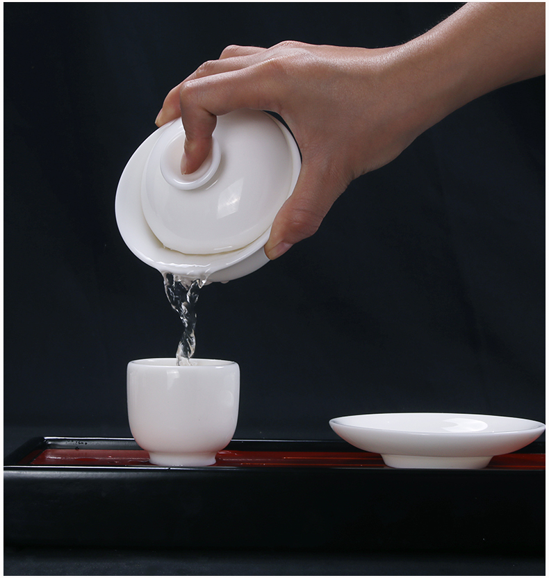 White jade porcelain tureen dehua White trumpet the White ceramic cups three suits for the home of kung fu tea tea sets