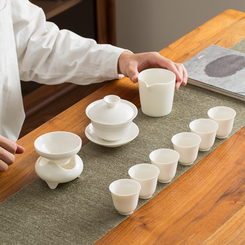 Lard white ceramic tureen tea set suit small household set of tea cups kung fu tea gift box packaging