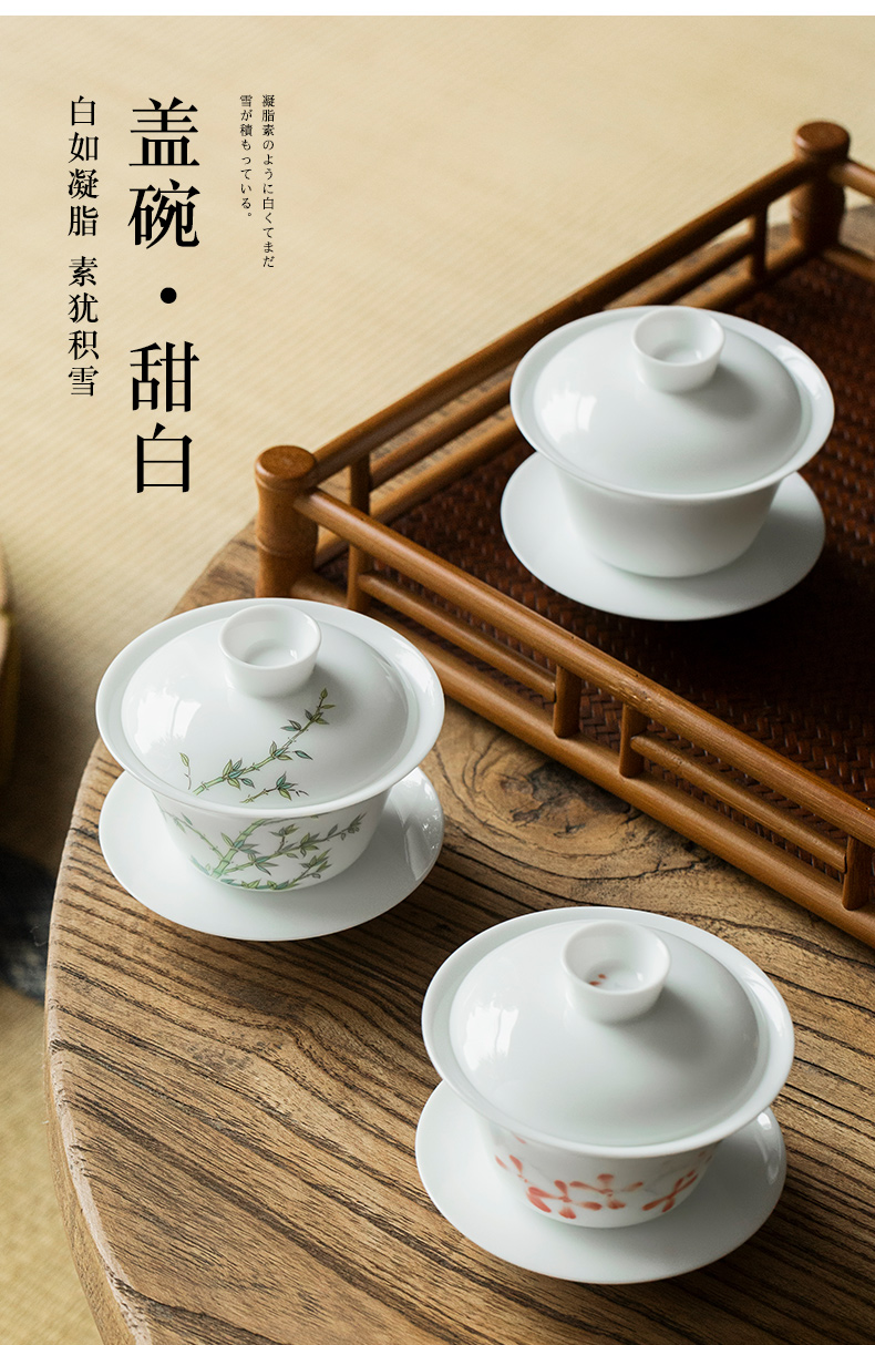 Jingdezhen only sweet white thin foetus hand - made three tureen single tea bowl to bowl kung fu tea set, ceramic cups