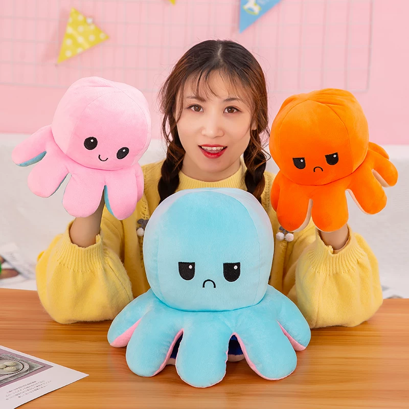 Двусторонняя плюшевая кукла, детская подушка, игрушка, осьминог
