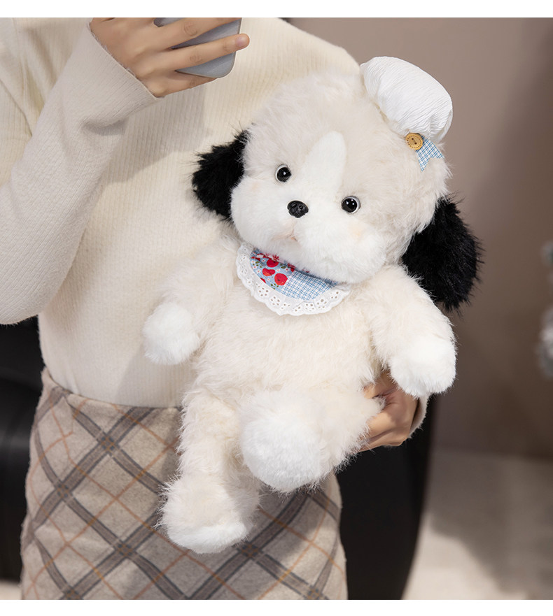 Мягкая игрушка 可爱小奶狗毛绒玩具公仔玩偶蕾丝围兜白色毛绒玩具布娃娃公仔呆萌 Good is not