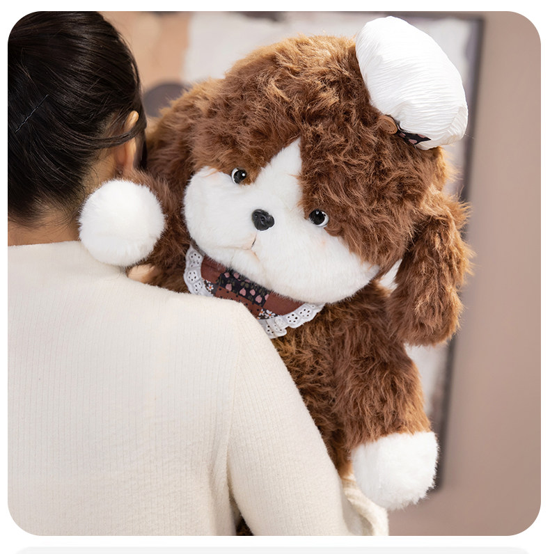 Мягкая игрушка 可爱小奶狗毛绒玩具公仔玩偶蕾丝围兜白色毛绒玩具布娃娃公仔呆萌 Good is not