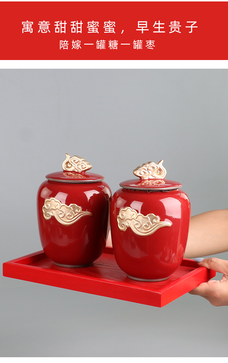 I swim wedding supplies wedding caddy fixings ceramic seal pot storage tank Chinese red and joyful private custom