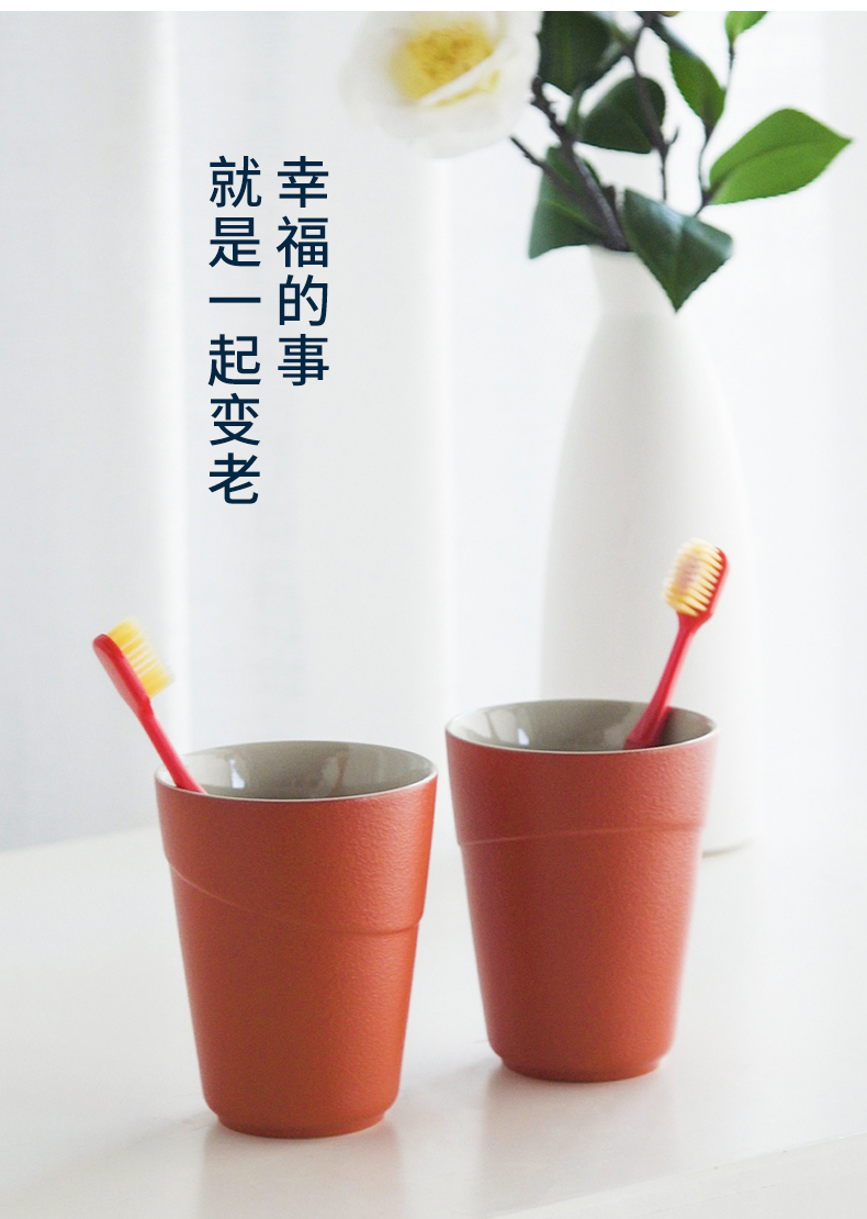 I swim lovers gargle cup big happy Chinese New Year red ceramic wash gargle cup set souvenir of the contracts