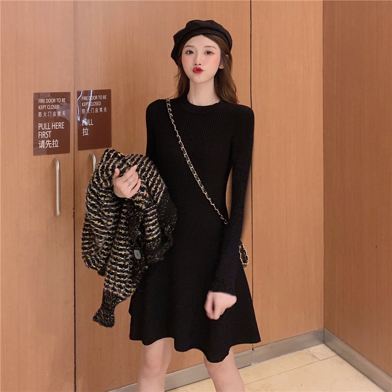 egg skirt-style first love knit foreign dress Elegant Little Black Dress Ins superfairy A word dress for a floor sweater dress
