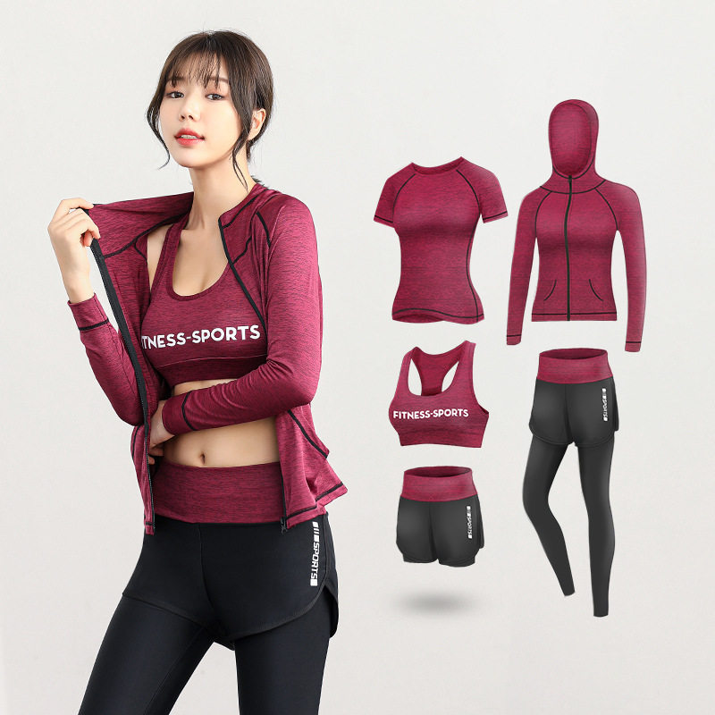 Sports suit sweat dress female gym running leisure dry five pieces of beginner fashion yoga clothing autumn and winter