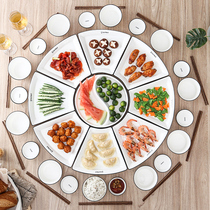 Net red platter tableware round table dish plate New Years Eve dinner dinner home fan-shaped ceramic dishes chopsticks combination set