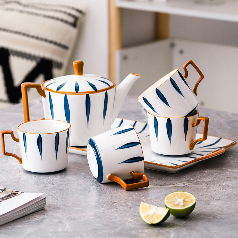 Nordic American ceramic household water cup kettle living room teapot teacup set Japanese hand-painted cup with tray