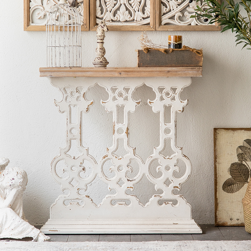 American-style entry porch table solid wood porch table strip case long wall side narrow table hollow creative wall narrow flower stand