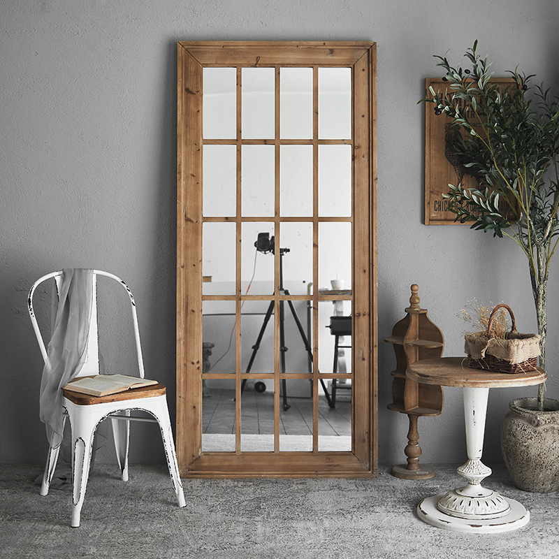 American full-length mirror full-length mirror floor-to-ceiling mirror solid wood creative retro clothing store full-length mirror living room home decorative mirror