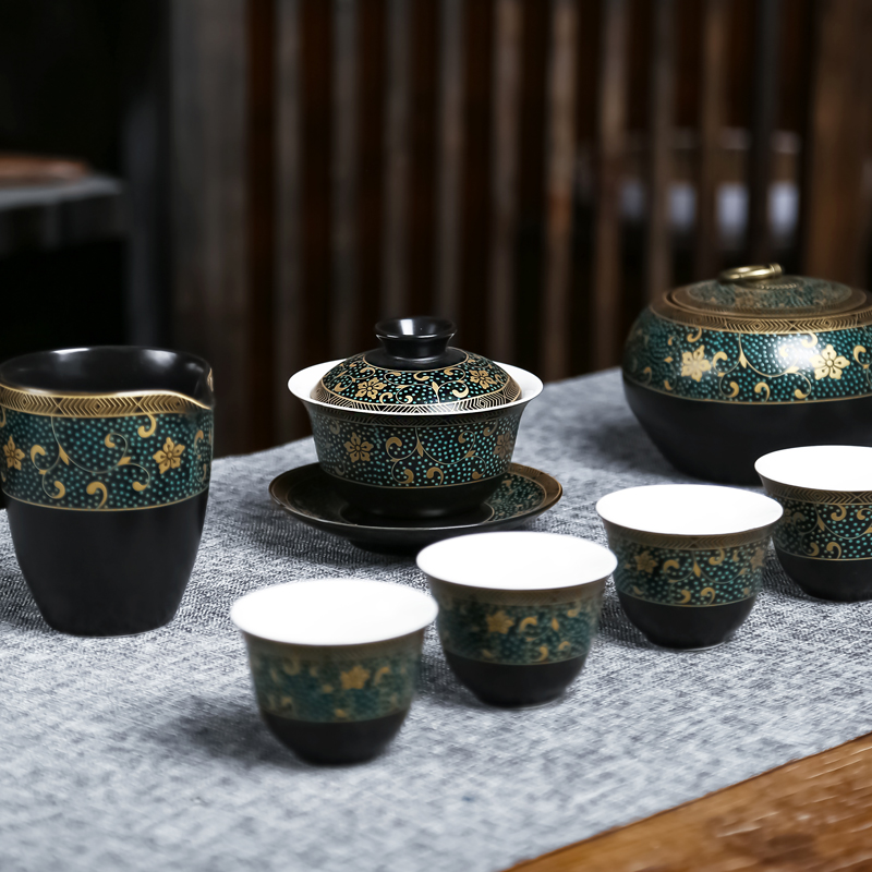 Tureen three to ji blue glaze ceramic tea set bunch of flowers, the process of household see colour Tureen tea kung fu tea set of blue and white porcelain