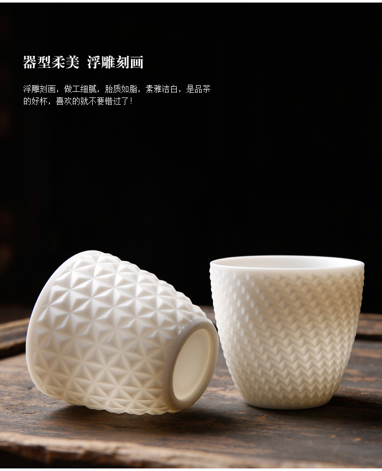 Dehua suet white jade porcelain teacup wufu master cup personal cup single CPU kung fu tea set white porcelain sample tea cup zen